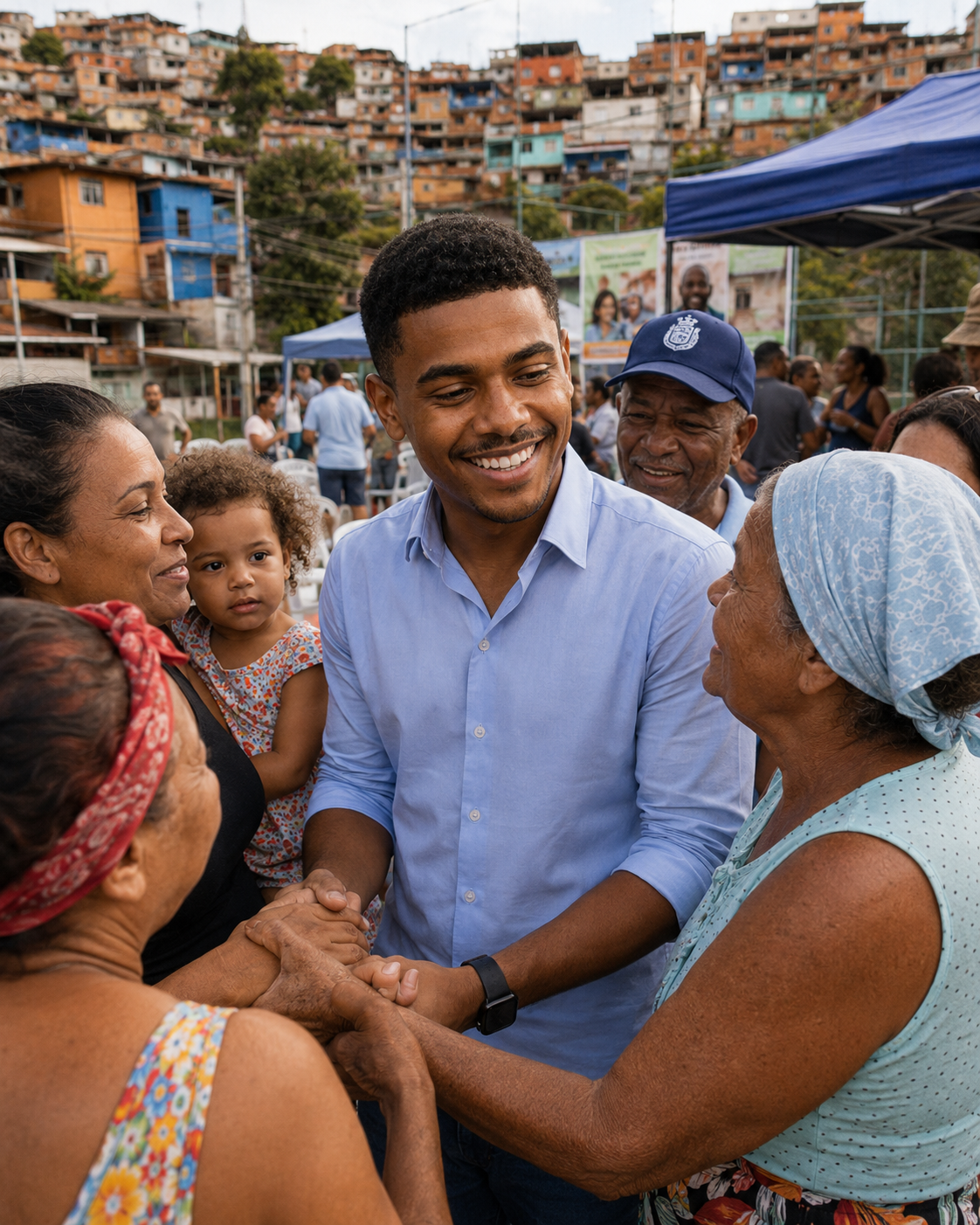 Davi conversando com moradores